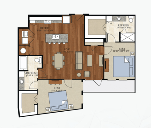 B2 ALT 2 Floor Plan | 1,234 Sq. Ft. at Abstract at Design District, Texas, 75207